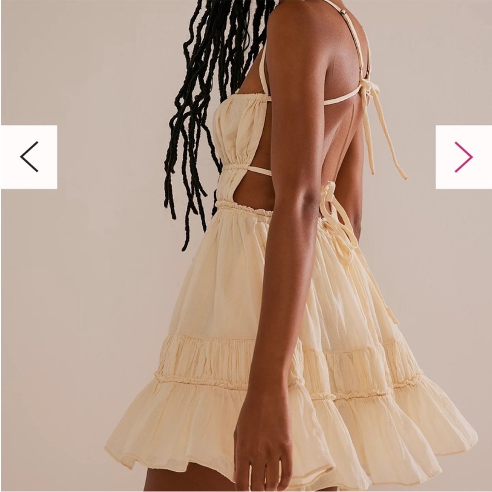 Cream Spaghetti-Strap Ruffle Mini Dress - Picture 3 of 11